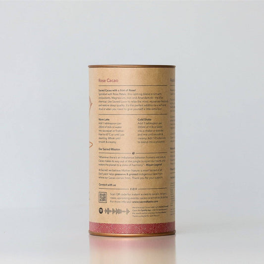 Cylindrical product packaging with text on a light gray background