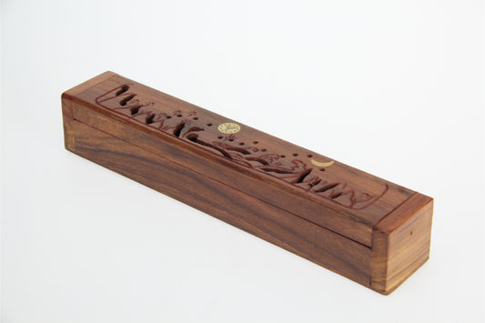 Wooden Sun and Moon Mango Wood Incense Box