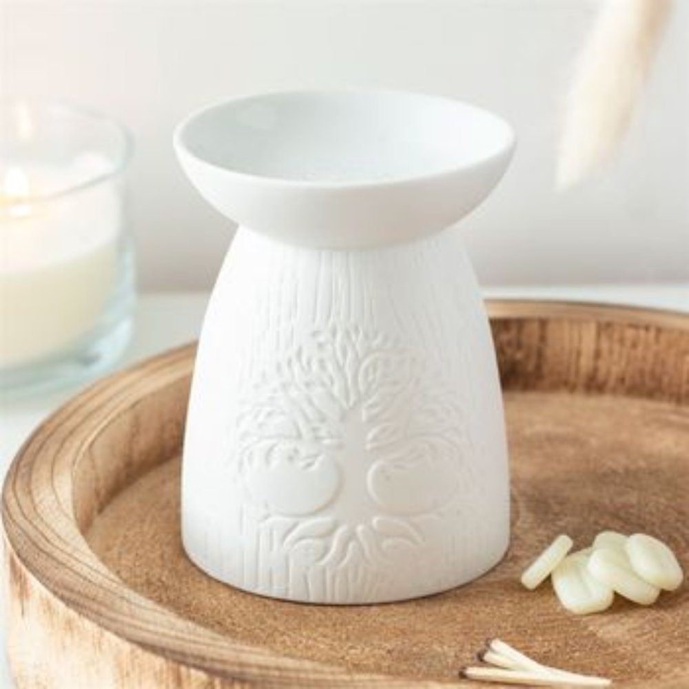 White Ceramic Tree of Life Oil / Wax Melt Burner