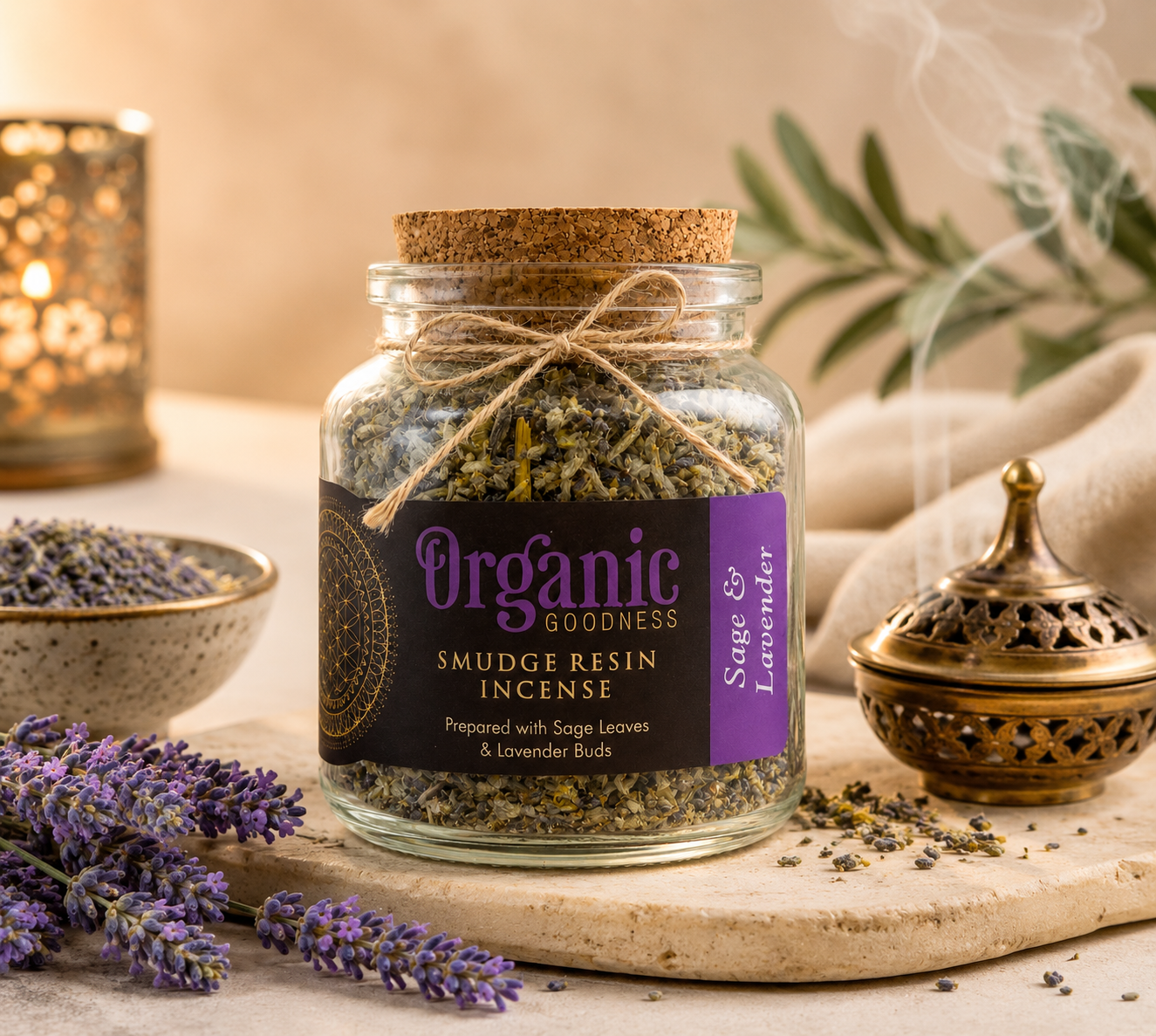 Organic Goodness Smudge Resin Sage and Lavender 80g Jar