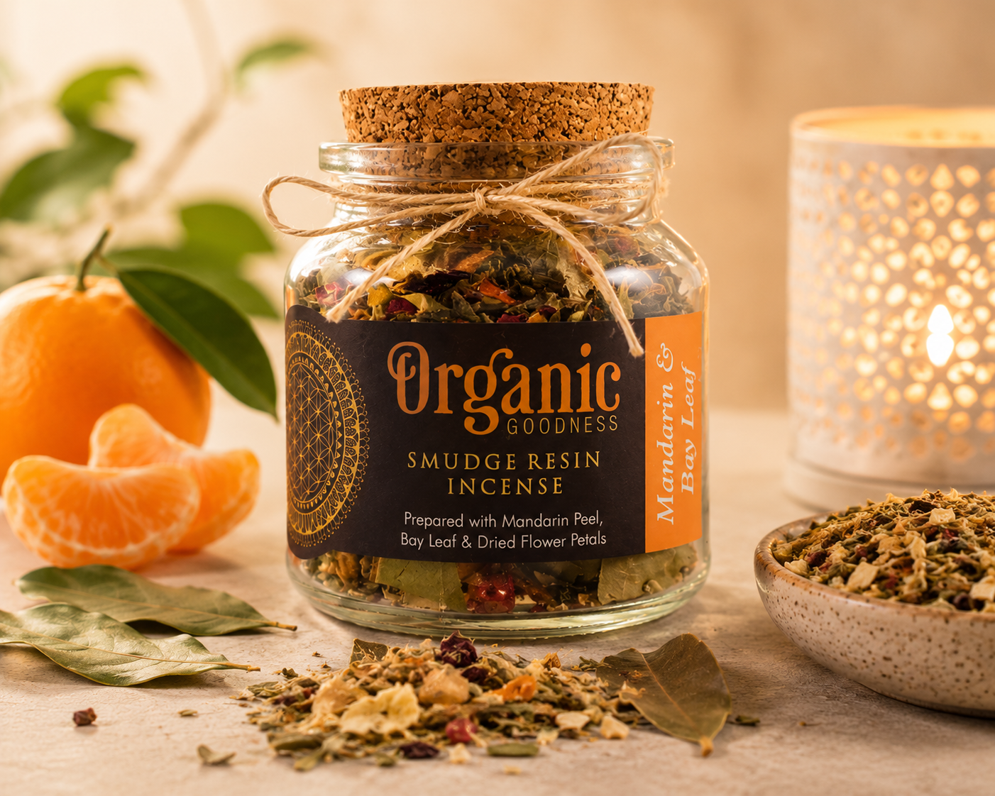 Organic Goodness Smudge Resin Mandarin Bay Leaf 80g Jar