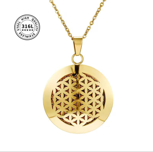 Gold Coloured Stainless Steel Pendant Essential Oil Necklace