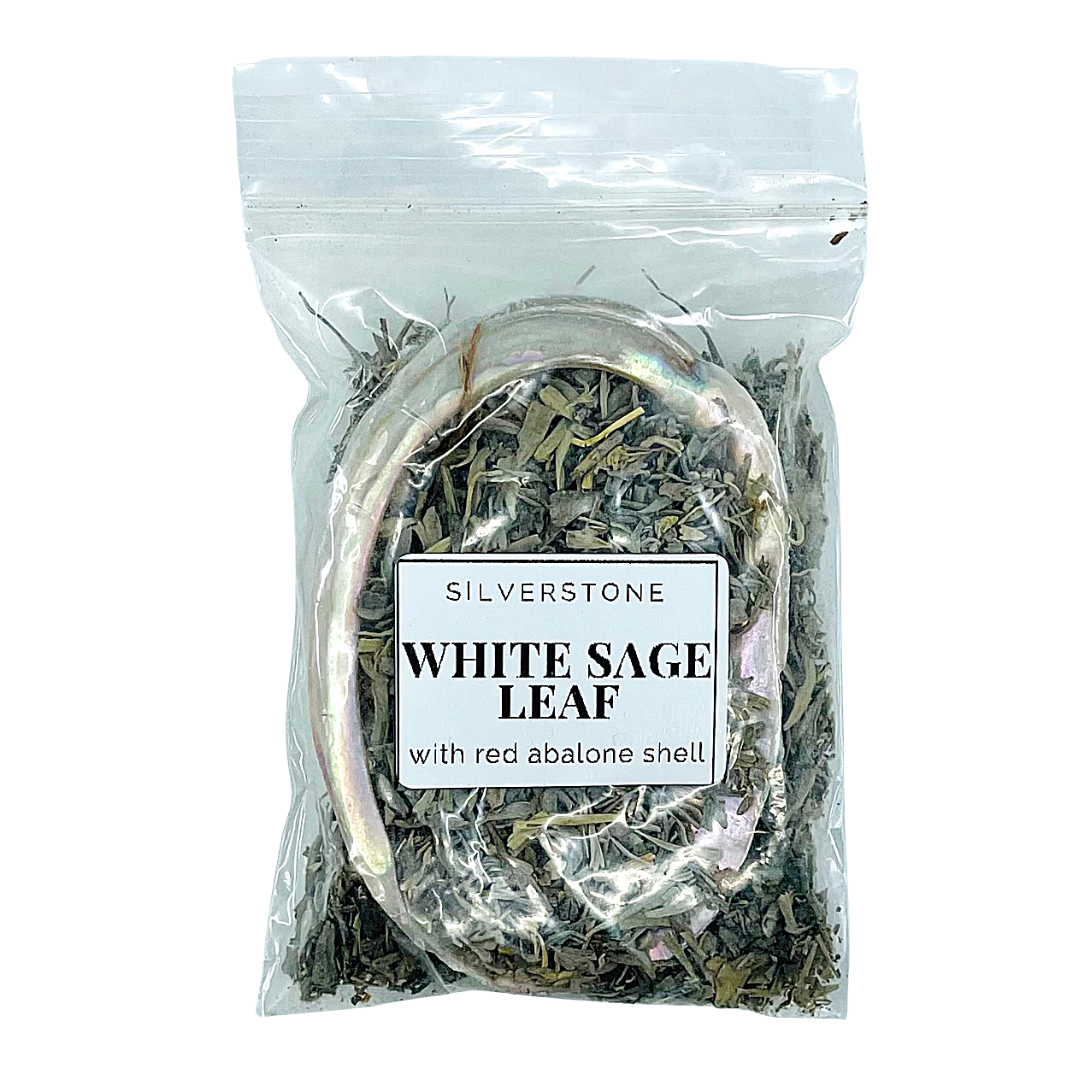 Loose White Sage and Small Red Abalone Shell Bag