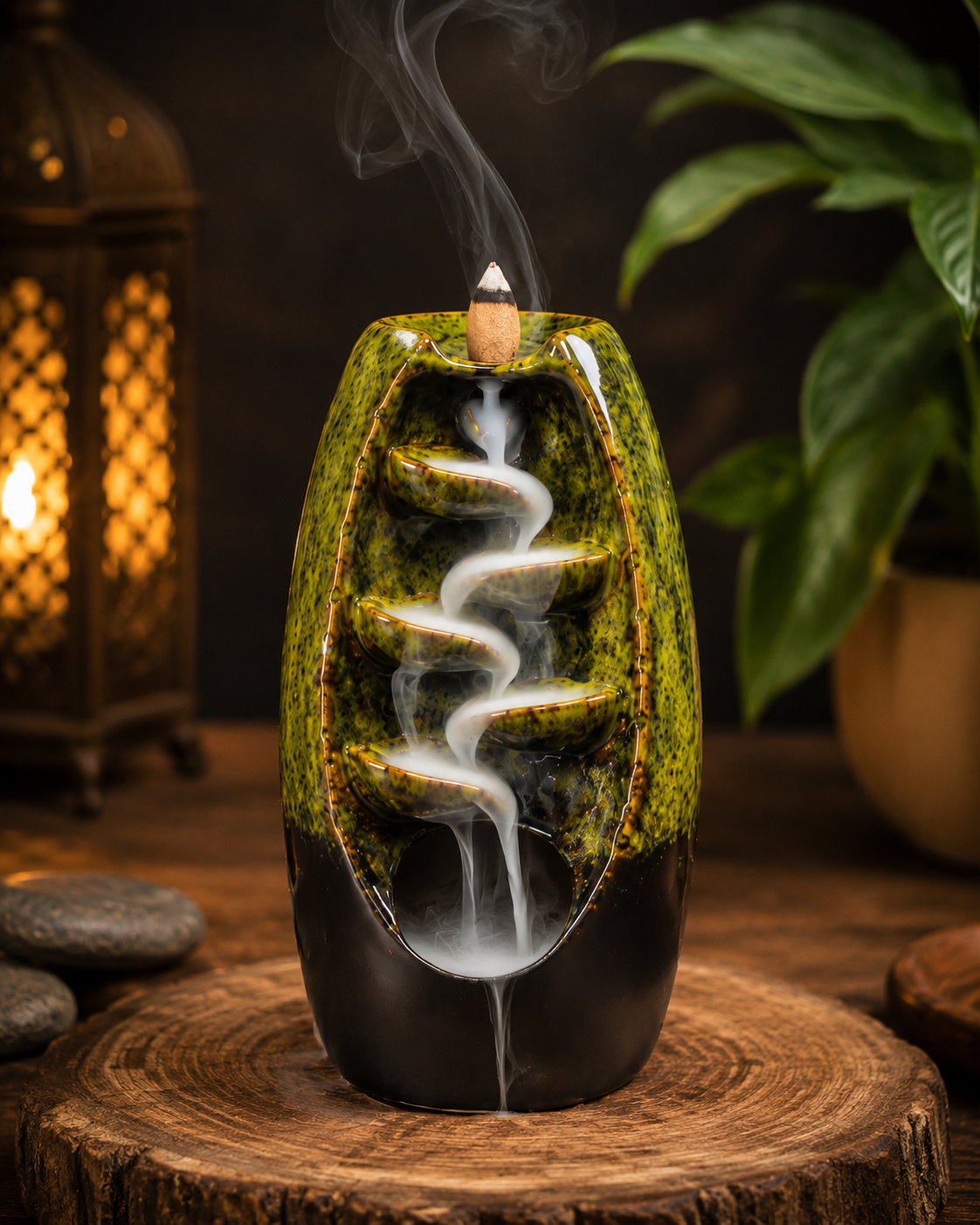 Yellow Ceramic Tower Backflow Cone Burner