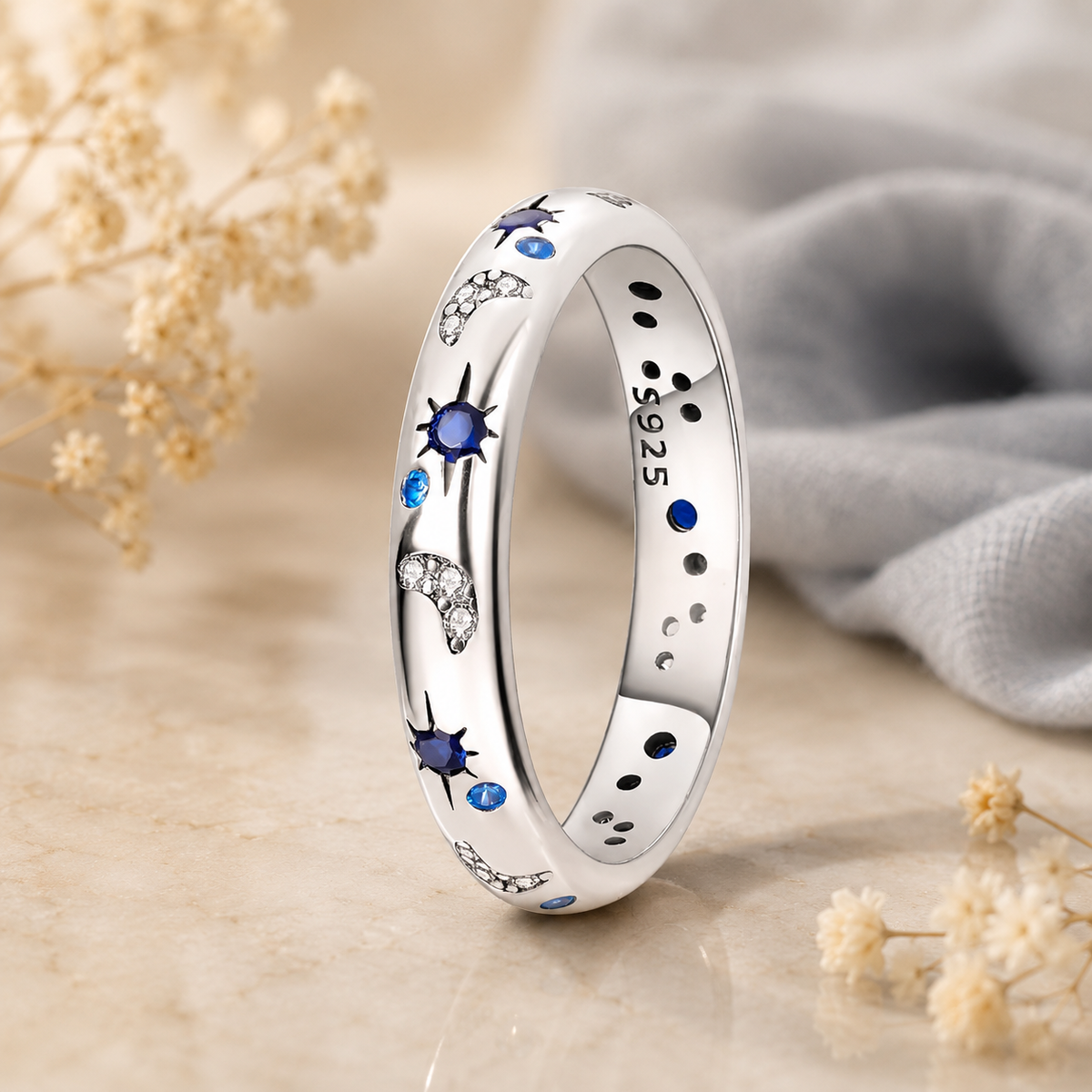 Celestial Sparkling Moon Sun Star Ring
