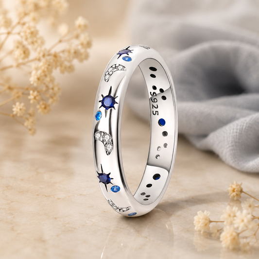 Celestial Sparkling Moon Sun Star Ring