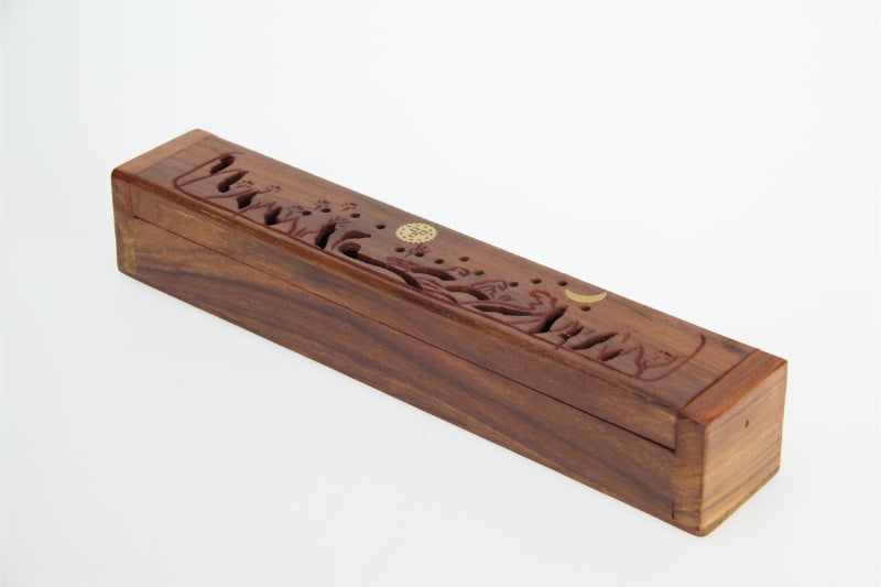 Wooden Sun and Moon Mango Wood Incense Box
