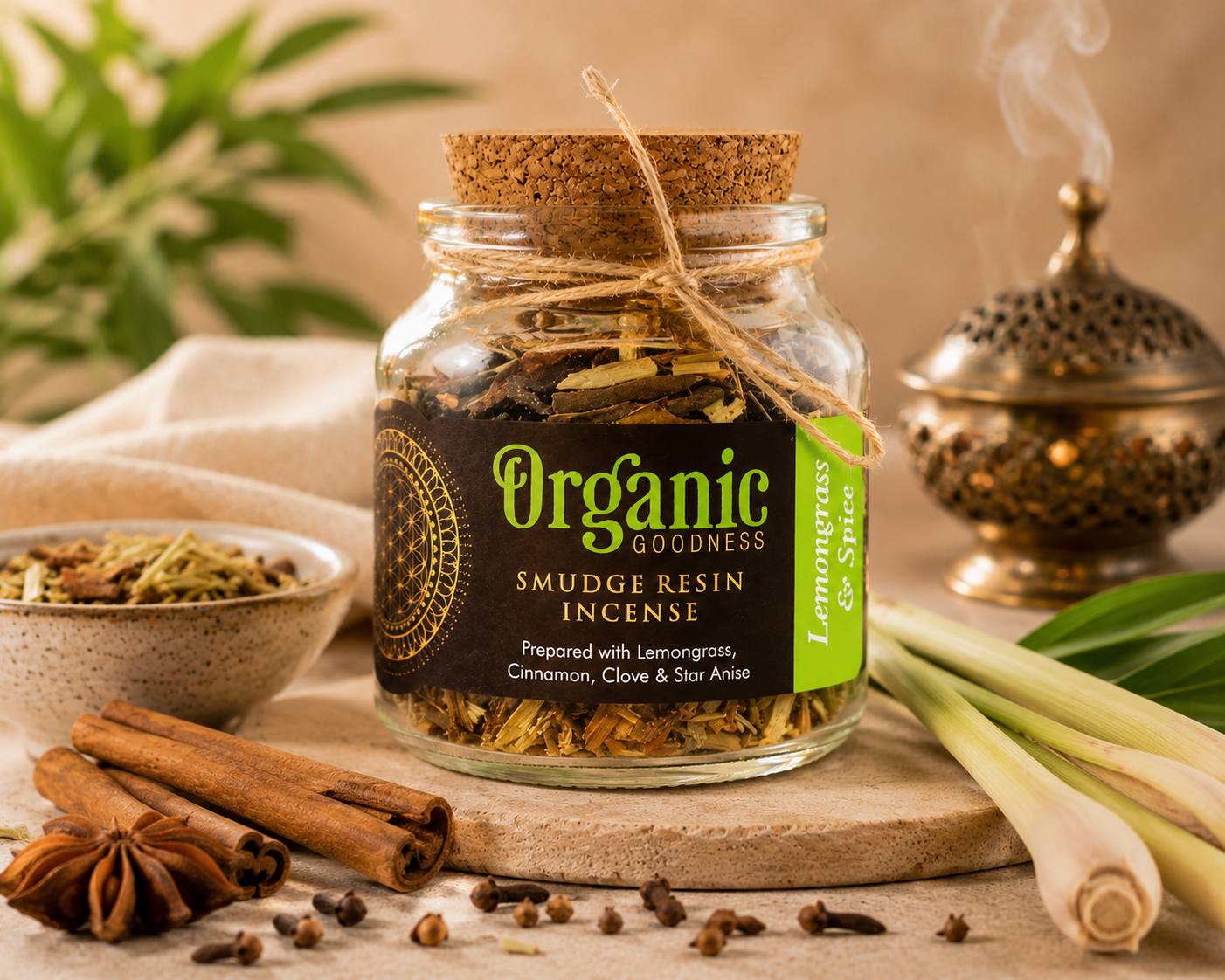 Organic Goodness Smudge Resin Lemongrass Spice 80g Jar