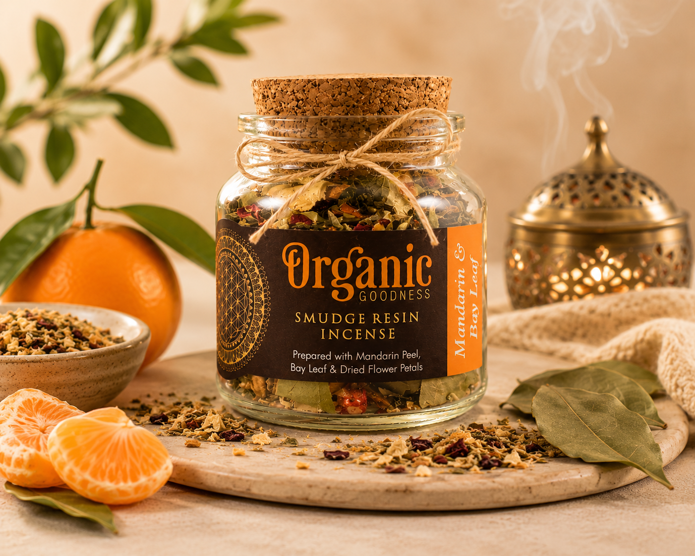 Organic Goodness Smudge Resin Mandarin Bay Leaf 80g Jar