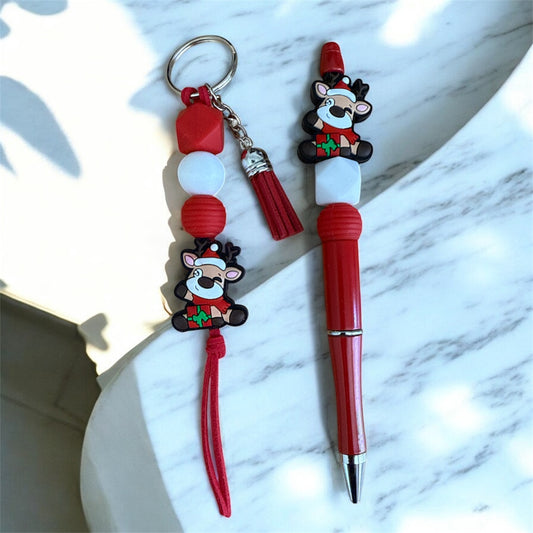 Christmas Reindeer Key Ring and Pen Set