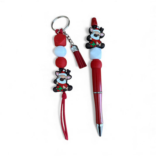 Christmas Reindeer Key Ring and Pen Set