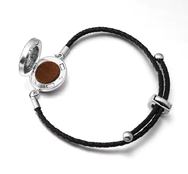 Leather and Stainless Steel Adjustable Aromatherapy Bracelet