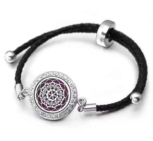 Leather and Stainless Steel Adjustable Aromatherapy Bracelet