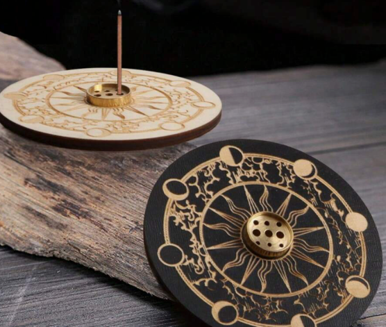 Moon Phases Wooden Incense Holder