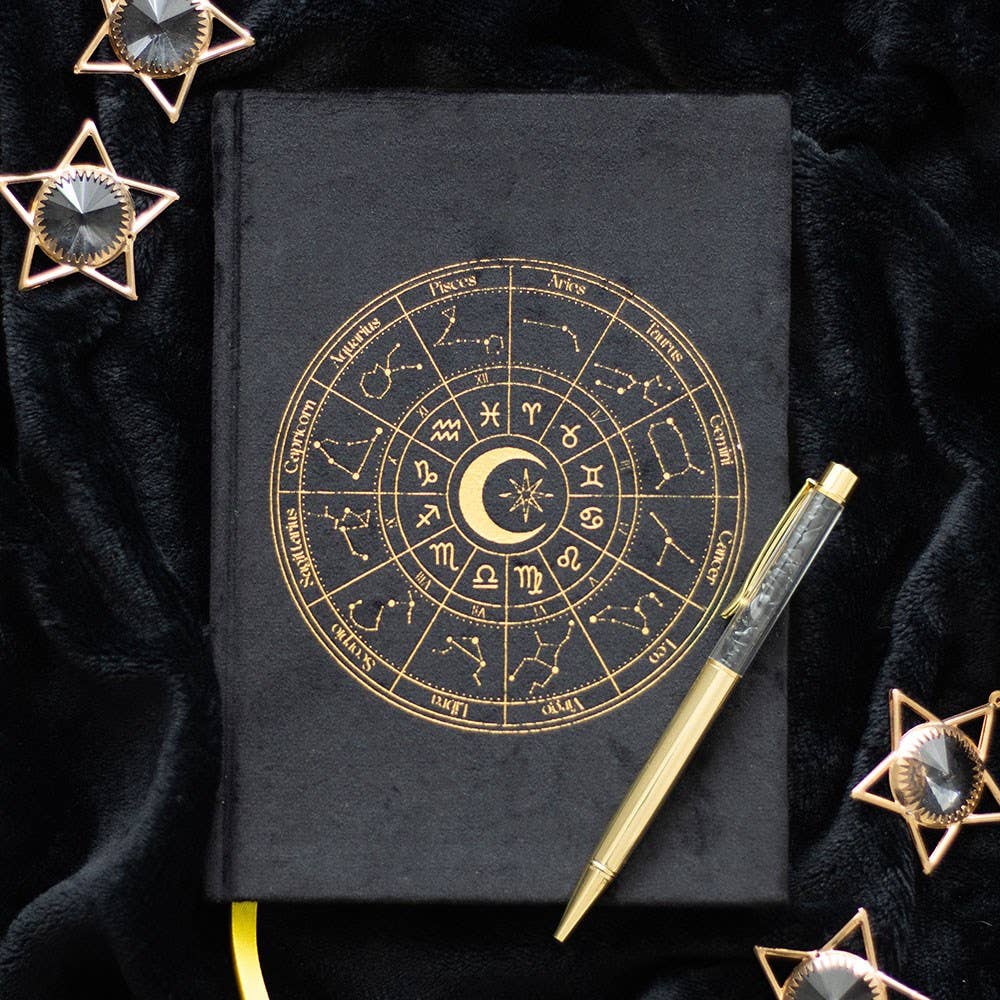 Astrology Wheel Velvet Journal & Obsidian Pen Set