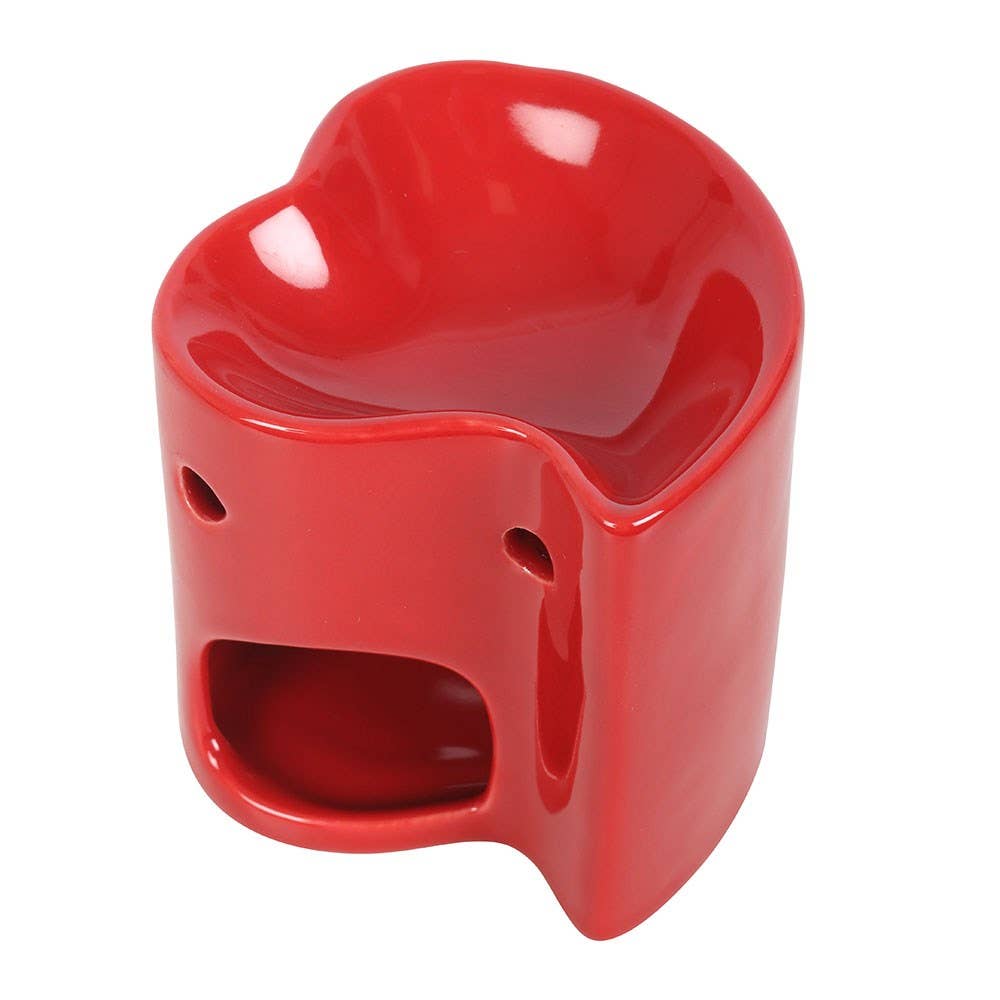 Red heart-shaped object on a white background